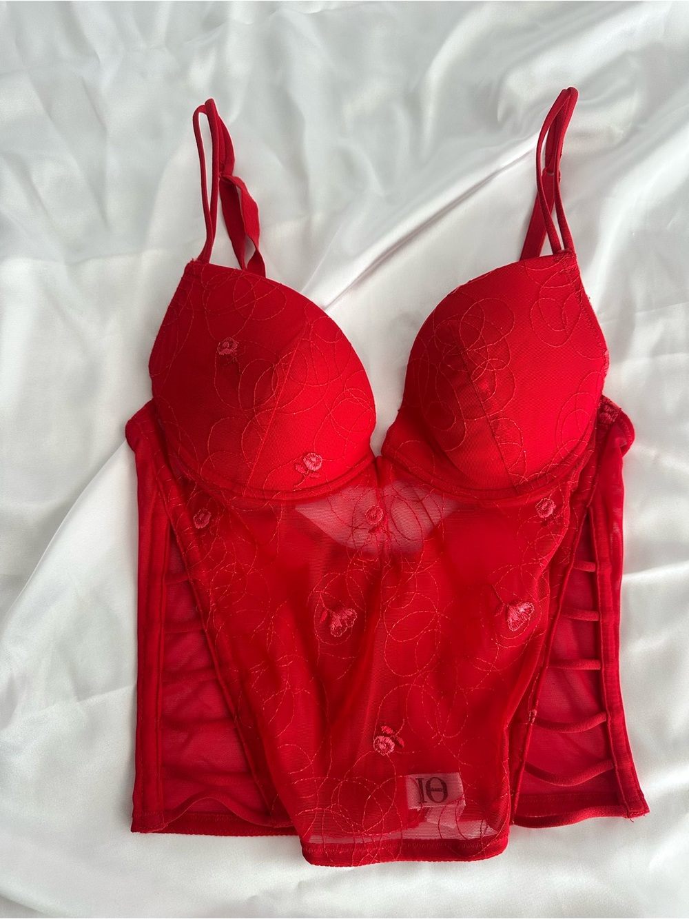 Vintage Red Lace Bustier Corset Top - Women's Intimates
